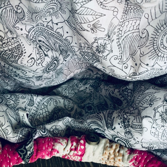 SARI-BARI BOHO PATCHWORK BEACH TOTE BAG BRUSHED COTTON OVERSIZED BAMBOO HANDLE - Picture 14 of 16